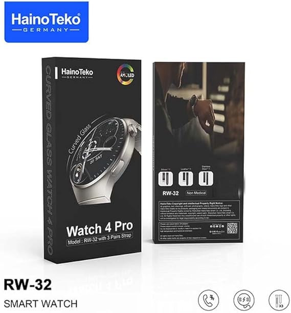Haino Teko Germany RW 32 Round Smart Watch with 3 set Strap and Wireless Charger For Mens and Boys (Black)