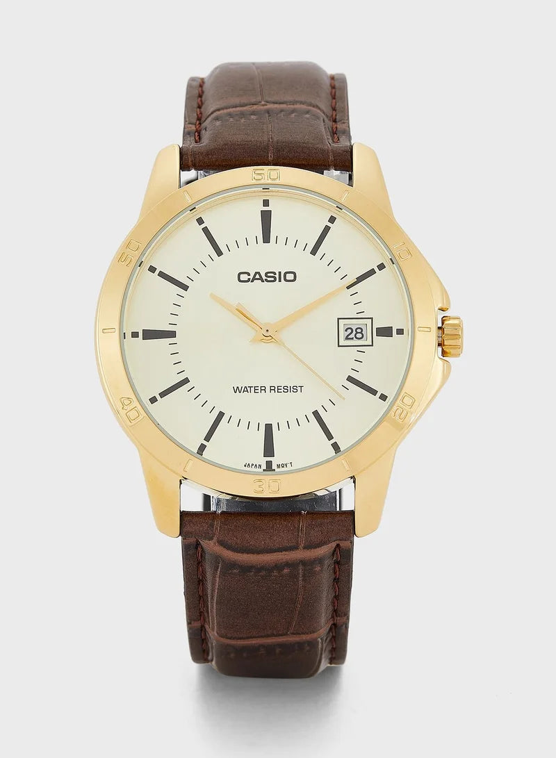 Men's Water Resistant Analog Watch MTP-V004GL-9AUDF - 42 mm - Brown